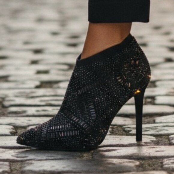 Thalia Sodi Karmen Black Rhinestone Covered Fly-Knit Women's Booties Size 10M - Picture 4 of 11